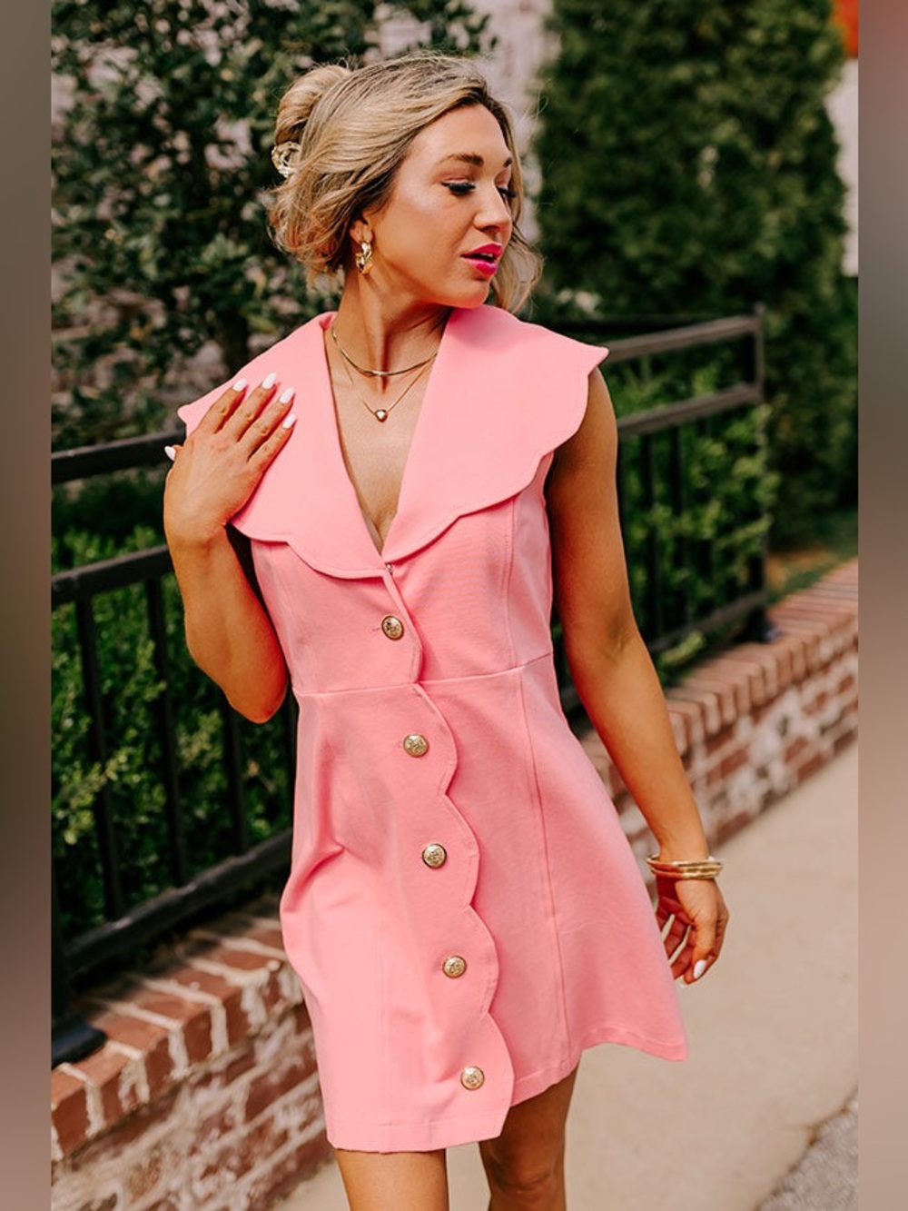 New Impressions Scalloped Mini Dress in Peach - Size Large